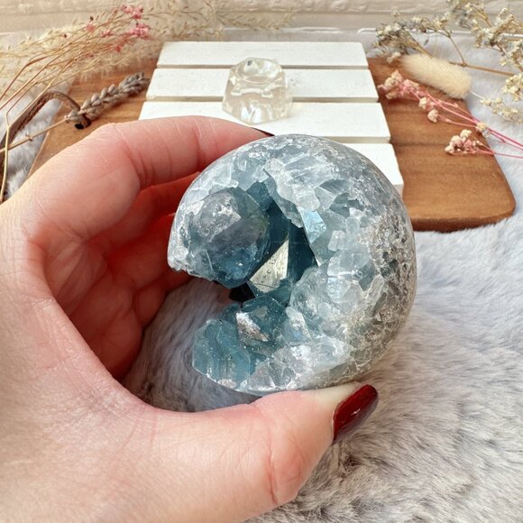 Beautiful Celestite Raw Crystal Cluster Sphere - Picture 7 of 10